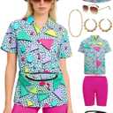 Verceco 80s 90s Outfits for Women Unisex Hip Hop Women Costume Accessory Sets Retro 90s Themed Party Outfits 7PC 80s Fashion Clothes (Green, XL)