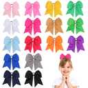 16PCS 8" Large Cheer Hair Bows Ponytail Holder Elastic Band Handmade for Cheerleading Teen Girls College Sports (Multi-colored, 1 Count (Pack of 16))