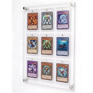Acrylic Trading & Sports Card Display Frame - 9-Slot Wall/Desktop Holder for Baseball, Pokemon, Hockey Cards, UV-Protected with Magnetic One Touch Holders & Ad Nails