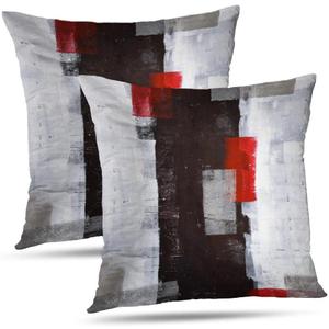Red and Grey Pillow Cover, Modern Black White Decorative Throw Pillow Cushion Cover for Bedroom Sofa Living Room 16 x 16 Inch Set of 2