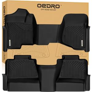 OEDRO Floor Mats Fit for 2007-2013 Chevy Silverado/GMC Sierra 1500 & 2007-2014 Silverado/Sierra 2500 HD/3500 HD Crew Cab (Without Storage Box), TPE All-Weather Floor Liners, 1st and 2nd Row Mat, Black