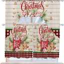 Swag Valances for Kitchen 3PCS, Christmas Hot Cocoa Cotton Candy Gingerbread Man Pole Pocket 1 Swag Valance and 2 Tiers Small Windows Treatment Curtain Panel Set for Cafe Bathroom Dining Room