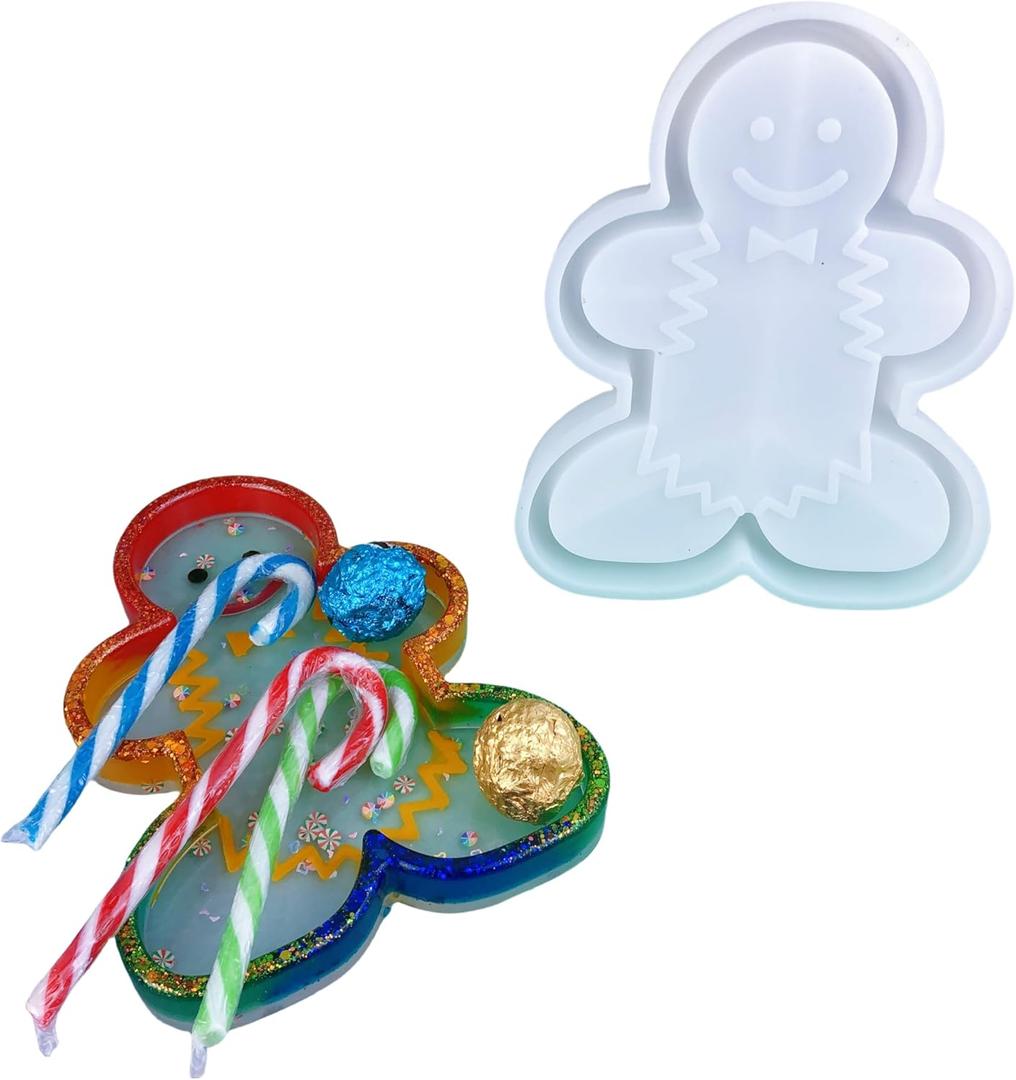 Christmas Gingerbread Man Resin Silicone Molds, Candy and Snack Plates, Jewelry Storage Trays, Christmas Home Decor Resin molds Silicone Clearance with Glitter Design