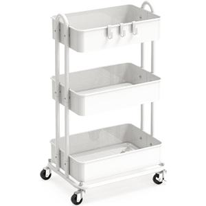Simple Houseware 3-Tier Heavy Duty Metal Utility Rolling Cart, White