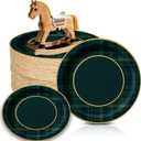 100 Pcs Green Blue Tartan Plaid Paper Plates We Can Bearly Wait Party Plates Disposable Tableware Decoration for Guests Baby Shower Wedding Birthday Party Supplies(Green,7"x7")