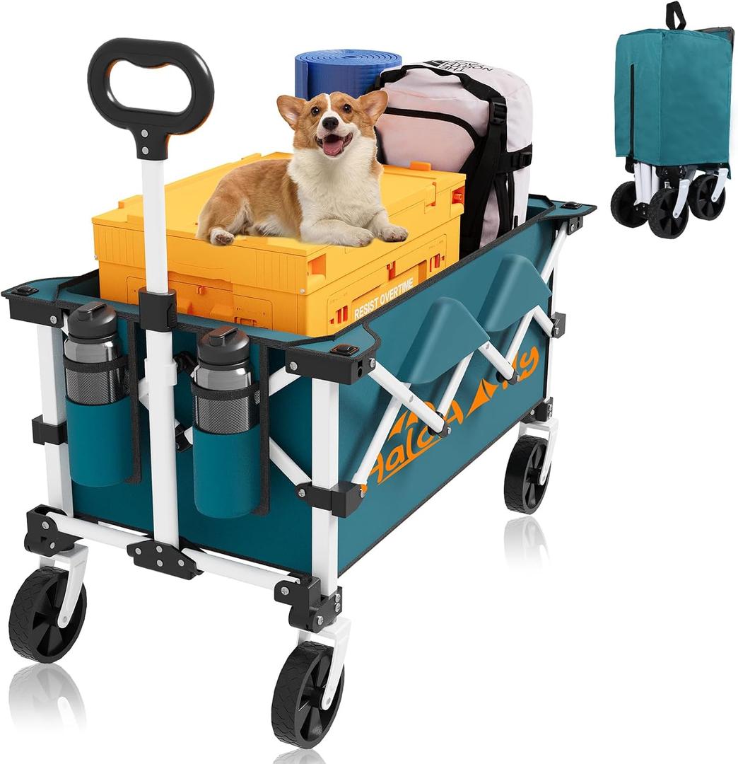 Wagons Carts Foldable, Grocery Cart on Wheels, Collapsible Wagon, Shopping Cart for Groceries, Foldable Wagon with Wheels, Heavy Duty-Blue