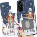 LETO for Samsung Galaxy A15 5G Wallet Case - Flip Folio Leather Kickstand - Credit Card Holder - Fashionable Flower Designs - Protective Phone Cover for Women and Girls - 6.5" - A Girl and Cat