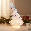 Ready to Paint Ceramic Christmas Tree 13 Inch White Hand Painted Tabletop Twists Christmas Tree with Lights Decoration for Xmas Home Mantle Table Top