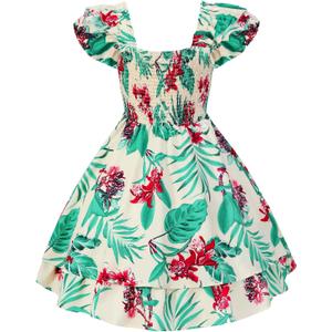 EXARUS Girls Dresses Teen Halter/Puff Sleeve/Spaghetti Strap Smocked Floral Summer Casual Dress