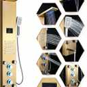 ELLO&ALLO LED Stainless Steel Bathroom Shower Panel Tower System, Rainfall Waterfall Shower Head Rain Massage System with Body Jets, Brushed Gold