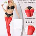 MERYLURE Thigh High Stockings Silicone Lace Top Stay Up Silk Semi Sheer Pantyhose for Women Hold Up Nylon Lingerie (Red)