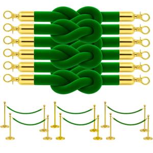 6 Pack Green Velvet Rope 5 Foot with Gold Hooks  Premium Stanchion Rope for Events and Crowd Control  Durable VIP Barrier for Queue Management and Decorative Use