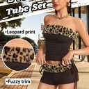 EHSUYAB 2000S Sexy 2 Piece Leopard Club Outfits, Ruched Tube Strapless Crop Top, Low Rise Booty Shorts Casual Going Out Rave (Brown, XS)