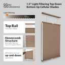 DEZ FURNISHINGS Cordless 1.5" Light Filtering Top Down Bottom Up Cellular Shade, 35" W x 72" H, Latte