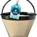 Cestlaive #4 Gold Cone Reusable Permanent Coffee Basket Filter Replacement for Cuisinart Coffee Maker (Pack of 4)