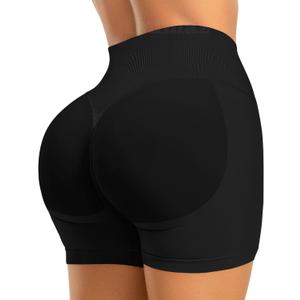 Ieumaz Women's Seamless Scrunch Butt Lifting Workout Shorts Hidden Scrunch Mid Low Waist Yoga Shorts with Tummy Control (Black, M)