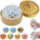 Glitter Dumpling Squishy, New Mystery Glitter Dumpling Squishies Box, Jumbo Squishy Toy with Steamer Box, Colorful Fidget Stress Balls, Soft Squeeze Decompression Dough Sensory Play Toy(Glitter White)