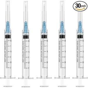 30 Pack 3ml Disposable Syringe with 23Ga 1.0 Inch Needle, Luer Lock Syringes, Individually Wrapped Lab Supplies