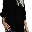 UMEKO Womens Off The Shoulder Sweater Oversized Knit Long Sleeve Sweaters Tunic Tops (Medium, Black)