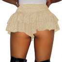 RoseSeek Women's Sequin Glitter Booty Shorts Layered Ruffle Sparkly Skirts High Waisted Club Party Rave Cheeky Skorts, Gold, M