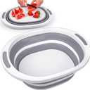 Collapsible Wash Basin, 7.5L Dish Tub Sink Basin Folding Dish Pans for Kitchen Sink, 2-in-1 Dishpan + Cutting Board, Portable Sink Dish Basin for Camping BBQ Prep Tub Washing Bin Bucket for Cleaning (1 Pack, Gray)