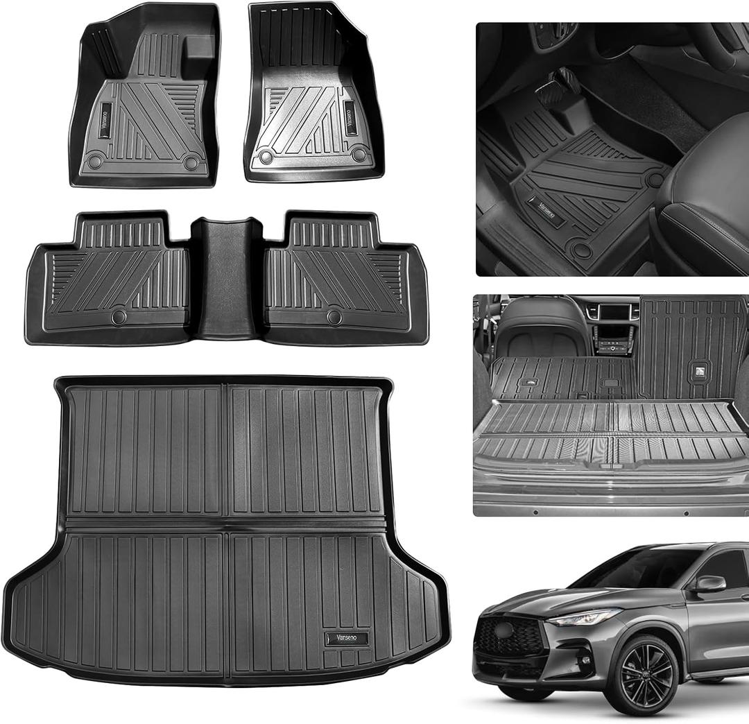 Vanseno Compatible for 2019-2025 Infiniti QX50 & 2022-2025 Infinit QX55 Floor Mats and Cargo Liner Trunk Mat All-Weather TPE Mat Protector Accessories