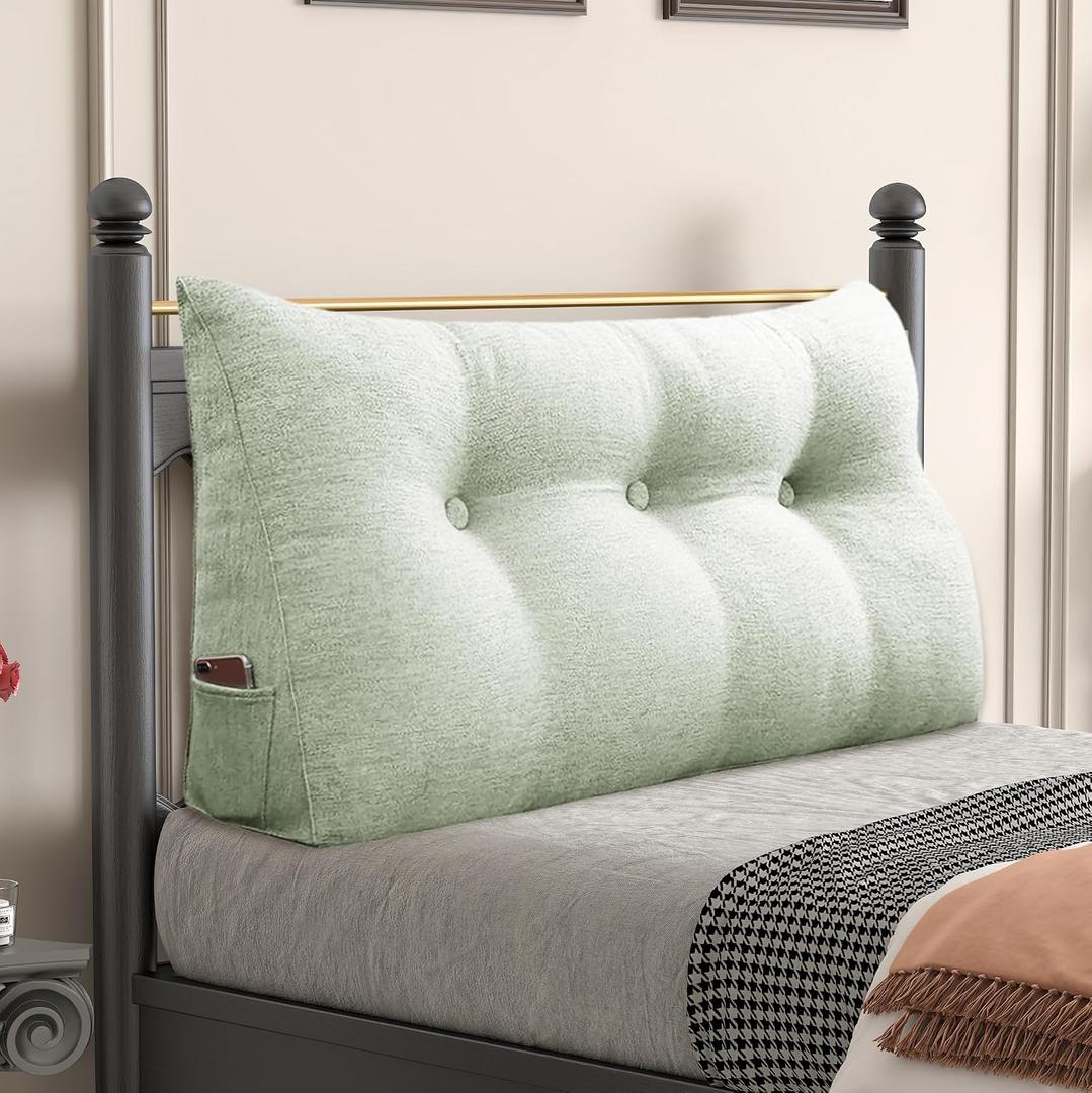 Daneey Headboard Pillow Twin, Triangular Wedge Pillow Headboard, Linen-Textured Wedge Headboard Pillow for Bed Sofa, Daybed Pillows for Sitting Up, Reading or Working with Removable Cover, Beige