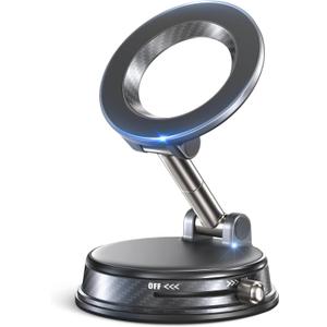 2026 Upgraded Vacuum Magnetic Car Phone Holder, 85LBS Strongest Suction & 2600gf Magnetic for Magsafe Car Mount, 360° Adjustable Foldable Cell Phone Holders for Your Car for iPhone 17 Pro Max 16 -Grey