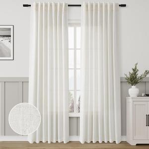Natural Linen Curtains 86 Inch Length 2 Panels Cream White Pleated Linen Drapes for Living Room Semi Sheer Light Filtering Modern Farmhouse Aesthetic Neutral Window Curtain Back Tab Loop Ivory