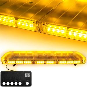 48 Inch 88 LED Amber Emergency Light Bar Super Bright Rooftop Strobe Lights Waterproof Hazard Warning Roof Top Flashing Light Bar for Tow Truck Construction Vehicle (Yellow, DC 12-24V)