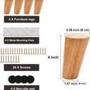 Wood 4 Inch Tapered Furniture Legs Set of 4 Round Solid Mid Century Couch Feet Replacement Legs for Sofa Dresser Cabinet Bed Ottoman Home DIY