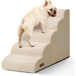Aodisman Dog Stairs for High Bed,5 Step Dog Ramp for Small and Medium Dogs,Pet Stairs with Non-Slip Bottom for Puppy, Older Cat,Indoor Pet Steps,Comfort,Durable,22.4" H,Beige