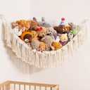 Stuffed Animal Net Hanging Organizer Children's Room Stuffed Animal Toy Hammock for Teddy Net Corner Toy Net for Bedroom Decor (Cream)