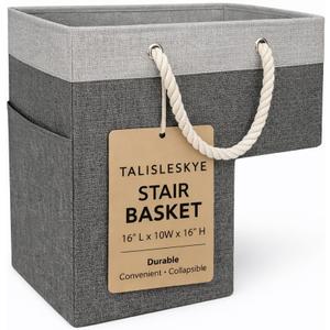 Stair basket,Foldable staircase baskets,Step stairs storage baskets with handle,1pcs dark gray