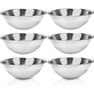 Stainless Steel Mixing Bowls 6 Quart Flat Base Metal Prep Bowls Cooking Baking Serving for Home and Commercial Kitchens Professional Chef With Non Slip Silicone Mat