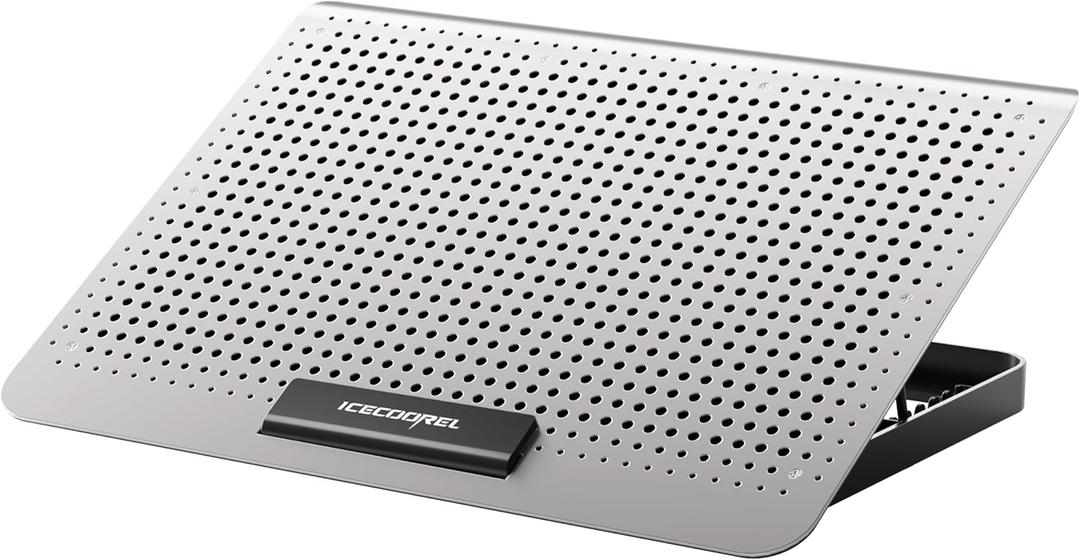 ICE COOREL Aluminum Laptop Cooling Pad, Laptop Cooler Stand with 7 Height Adjustable, Laptop Fan Cooling Pad for Laptop 12-15.6 Inch, Notebook Cooler Pad with Two USB Port (Silver)