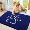 Smiry Dog Door Mat for Muddy Paws, Absorbent Dirt Trapper Non Slip Quick Dry Washable Chenille Mat for Mud Dogs, Entry Rug for Indoor and Outdoor (36x24 Inches, Navy Blue and White)