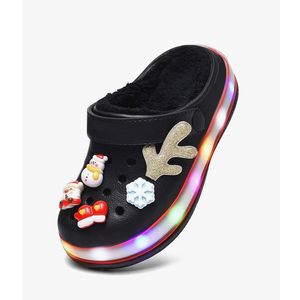XPKWS Fur Lined Toddler Clogs Kids Slippers Fuzzy Light up Sandals Boys Girls Garden Shoes Winter Warm Cartoon Slides Slip on Lightweight Size EU 27