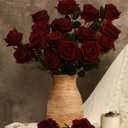 Coferset 50pcs Burgundy Artificial Roses Flowers in Bulk,Velvet Fake Rose with Long Stem Realistic Artificial Roses for Wedding Bouquets, DIY Centerpieces, Romantic Home & Party Decorations