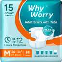 WhyWorry Adult Diapers with Tabs, Disposable Incontinence Briefs for Women & Men with Maximum Absorbency, Adult Briefs for Incontinence Overnight, Odor Control, Unisex, Large, 60 Count (4 Packs of 15)