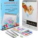 Kassa Watercolor Painting, Drawing & Art Supplies Set | Includes 21 Watercolor Palette, 30 Sheets & 3 Water Brush Pens in Assorted Sizes | Ideal for Home, School Art Projects & Bedroom Decoration