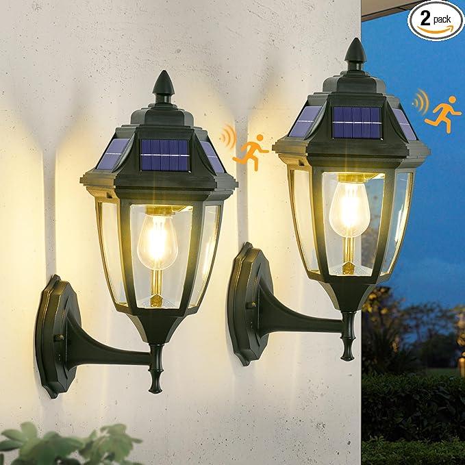 TEBLAMPUE Solar Porch Lights 2 Pack, Motion Sensor Solar Sconce Lights Outdoor, Aluminum Solar Powered Outdoor Wall Lights for House Front Porch Garage