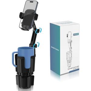Phone Holders for Your Car Cupholder, 2 in 1 Cell Phone Holder Mount with Cup Holder Expandable Base, 360 Degree Rotating Neck, Fits All 4-7" Smartphones and Most Bottles, 1 Pack