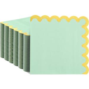 2 x LIYH 200Pcs Green Napkins Cocktail Napkins 2 Ply Paper Disposable Floral Party Napkins Gold Scalloped Edges Table Cloths for Bridal Shower Birthday Party Christmas New Year