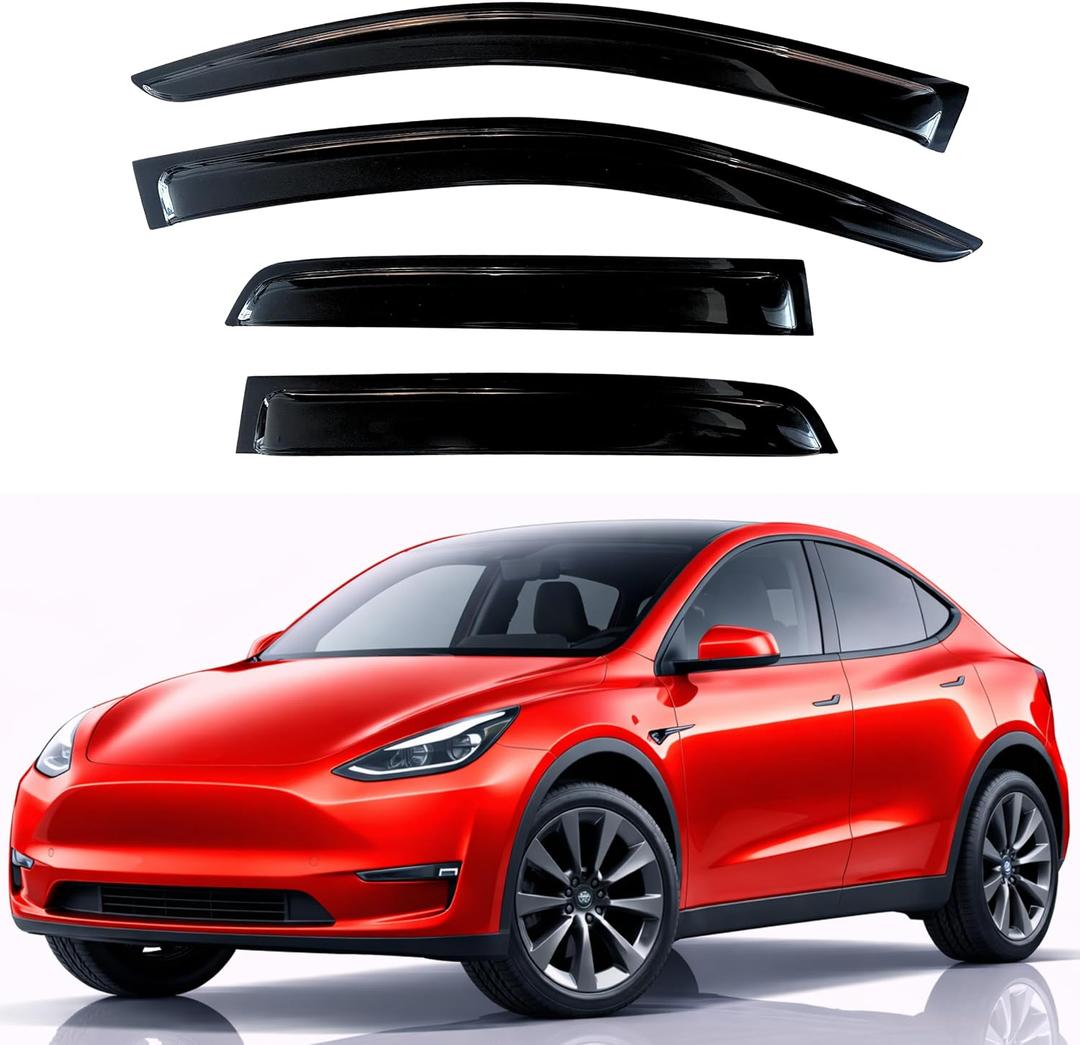 KPY Rain Guards Fit for 2020-2025 Tesla Model Y, Out-Channel Window Visors Vent Wind Deflectors 4PC, Car Accessories for 20-25 Tesla Model Y