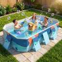113" Foldable Pool for Adults & Kids, Large Capacity Non Inflatable Pool, Portable Hard-Side Foldable Swimming Pool, Above Ground Pool for Indoor Outdoor Backyard, Garden & Patio (Delft Blue)