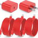 iPhone 15 Charger 10 Ft with 20w USB C Charger Block,2-Pack 20W Fast Wall Charger for 15/15 Pro/Pro Max/iPad Pro AirPods/Samsung and More, with 3 Pack 10ft USB-C Cable (Red)