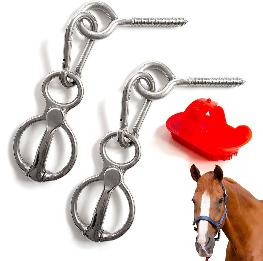 Horse Tie Ring 2 Pack - Heavy-Duty Stall and Trailer Accessories - Secure Tethering Rings for Stable and Barn - Includes Horse Grooming Brush - Essential Horse Supplies and Equipment