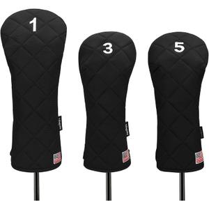 Golf Head Covers Driver Fairway #3#5 Hybrid USA Flag for Club Men Women, (Black or White)
