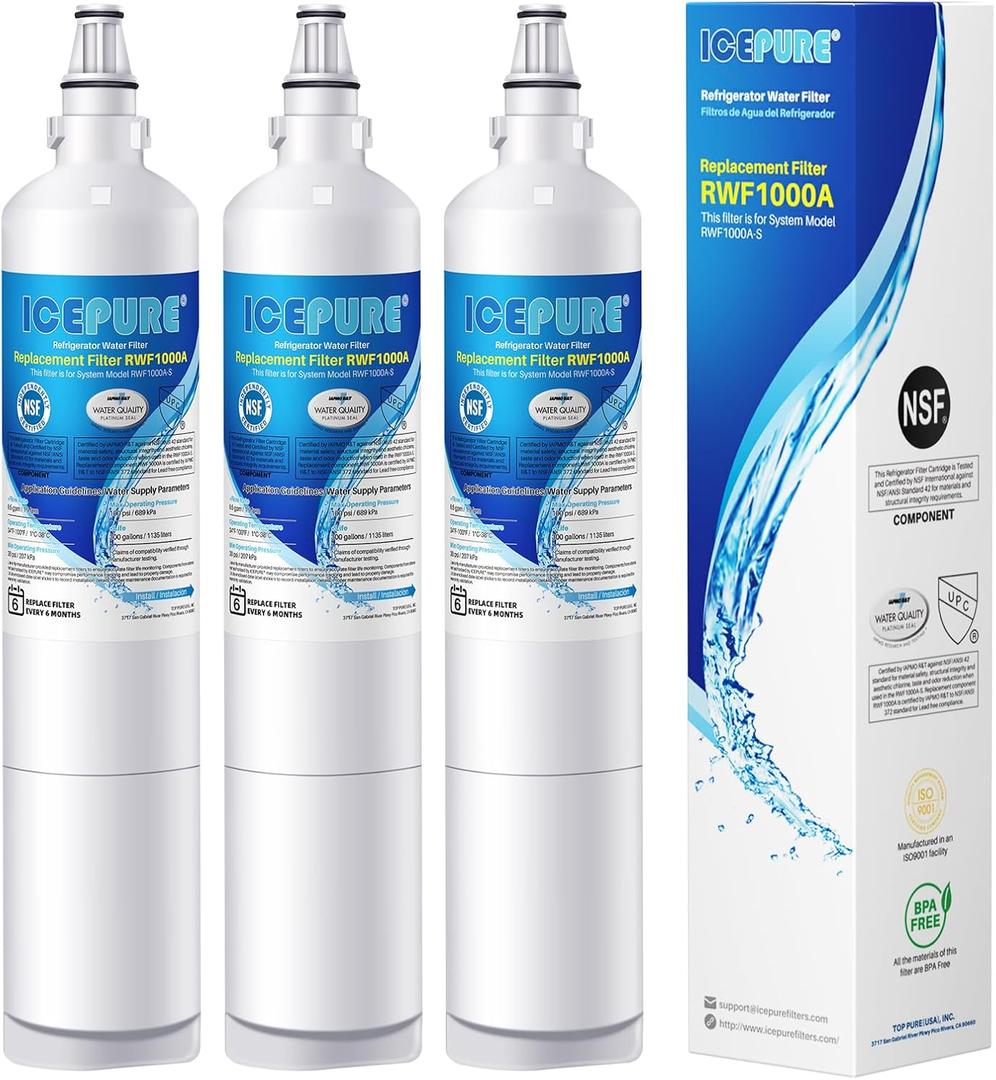 ICEPURE 5231JA2006A Replacement for LG LT600P, KENMORE 9990, 5231JA2006B, KENMORECLEAR 46-9990, 5231JA2006A-S, WFC2001, LSC27931ST, LFX25960ST, FML-2,RWF1000A Refrigerator Water Filter 3PACK